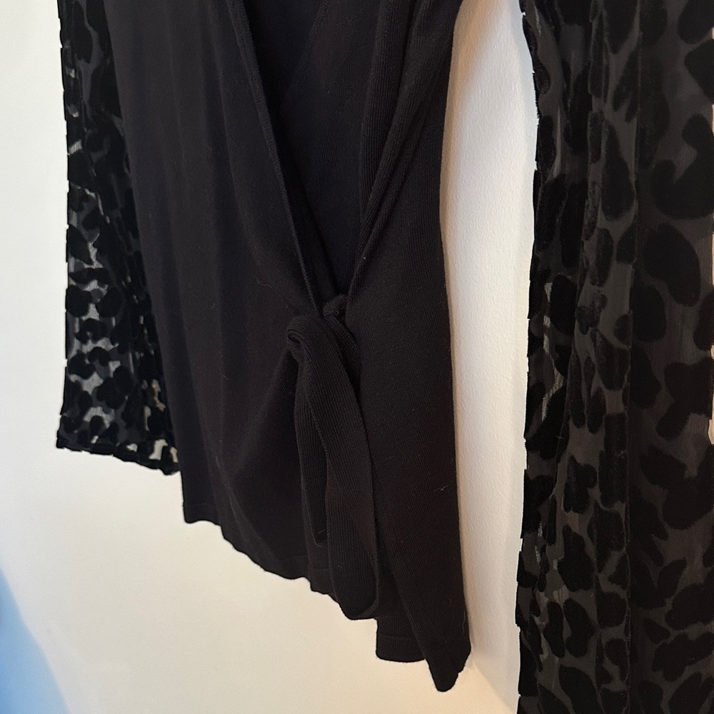 INC International Concepts Black Wrap Blouse w Leopard Print Patterned Sleeves